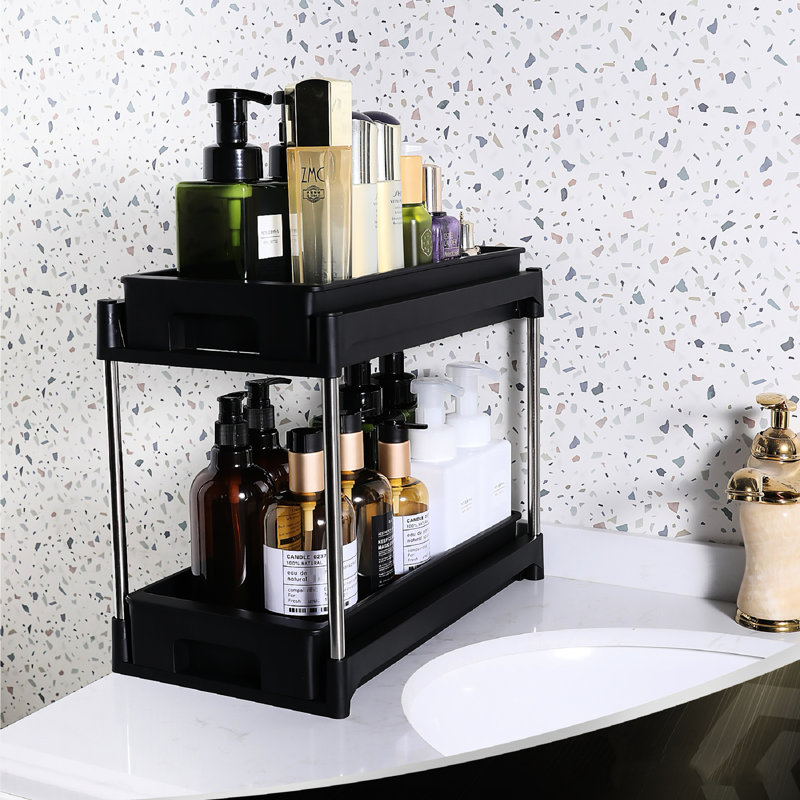 2 crochets de rangement noirs sous le lavabo avec double tiroir pour un rangement attrayant gracieux