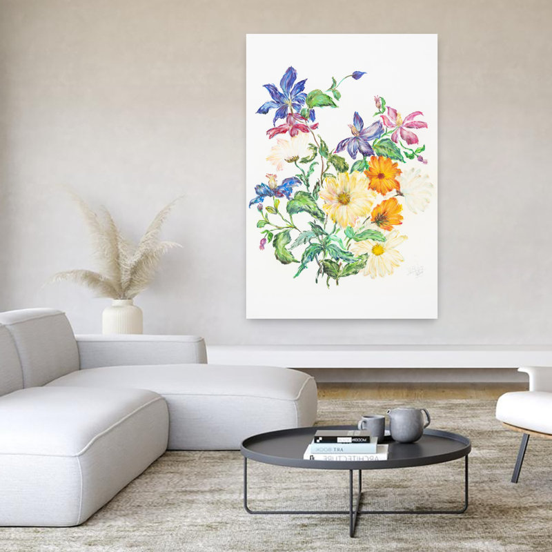 Art contemporain contemporain coloré délicat avec fleur rose délicate, H 60 po x l 40 po