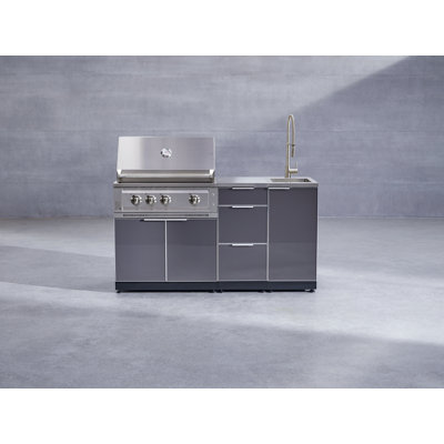 Ensemble d'armoires d'extérieur gris ardoise en aluminium 6 pièces avec 1 porte, 1 gril, un barbecue au propane liquide 33 po et des plateaux en acier inoxydable 16 po