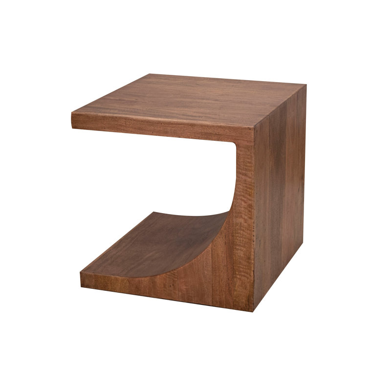 Table d'appoint Okai, plateau de table, bois de manguier brun massif de style C, H 23,25 po x l 23,5 po x P 24,5 po