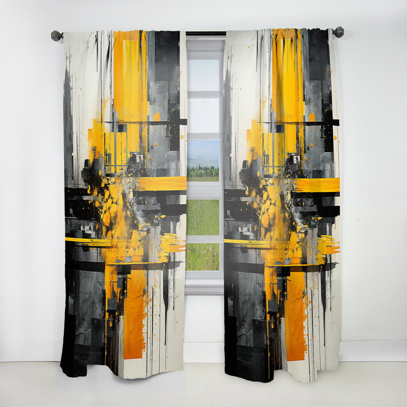 Lancey Yellow And Black Radiant Geometry Collage I - Collages Curtain - Velvet Room Darkening - 1 panel, 52" W x 90" L