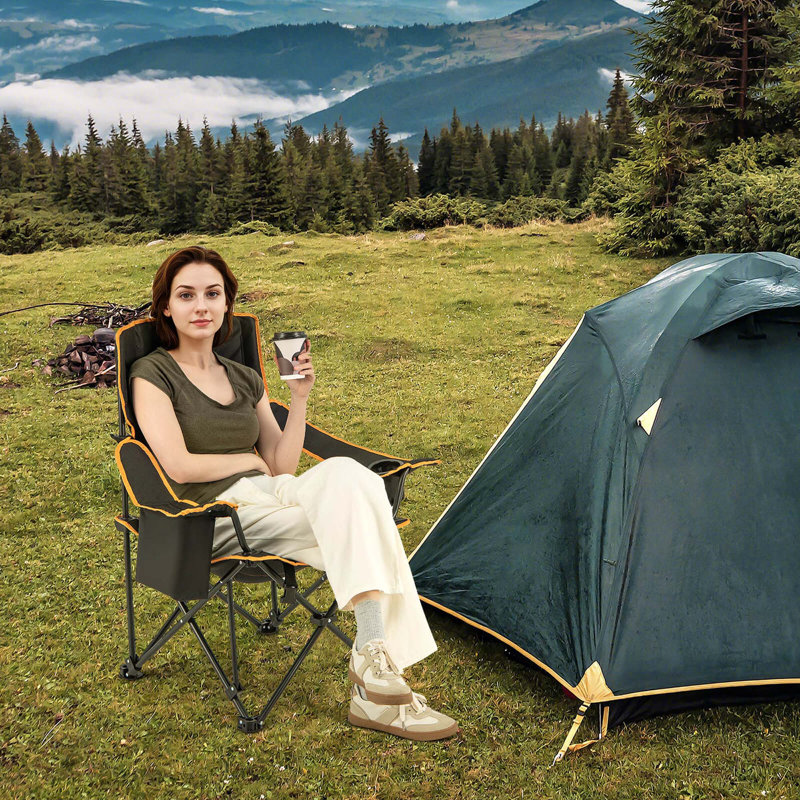 Goplus 2 Pcs Folding Camping Chair With Footrest Adjustable Backrest Padded Cushion