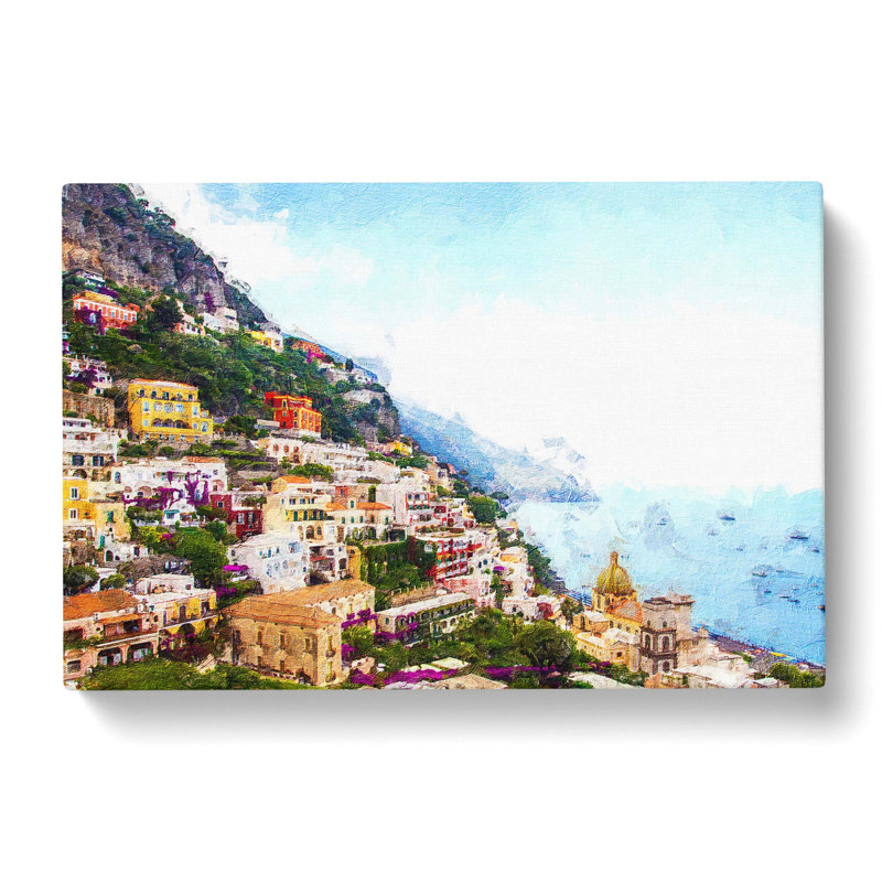 Positano on the Almalfi Coast in Italy - Wrapped Canvas Painting Pint, 50cm H x 76cm W x 3cm D