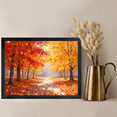 Black Framed Vintage Autumn Leaf Path Wall Art Impressionism Style Framed Prints