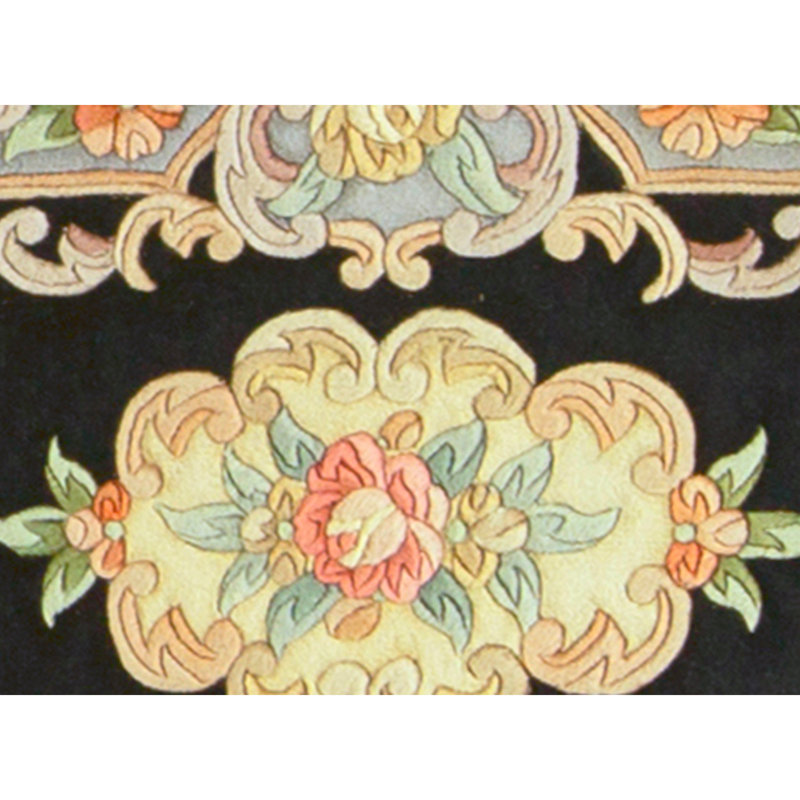 Hand Knotted Wool Area Rug in Black And Light Blue