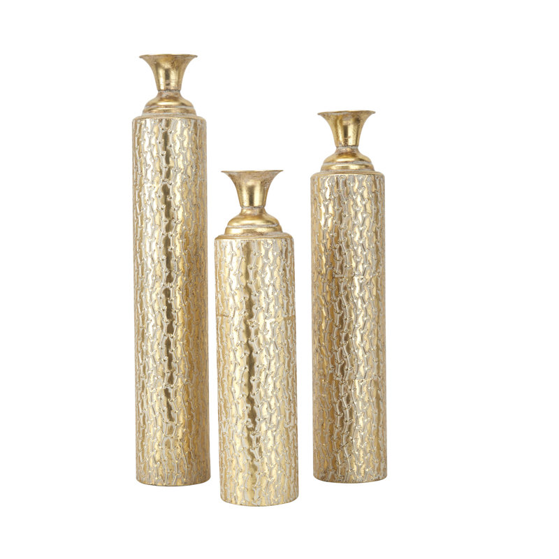 Ensemble de 3 vases de plancher en métal doré Adara