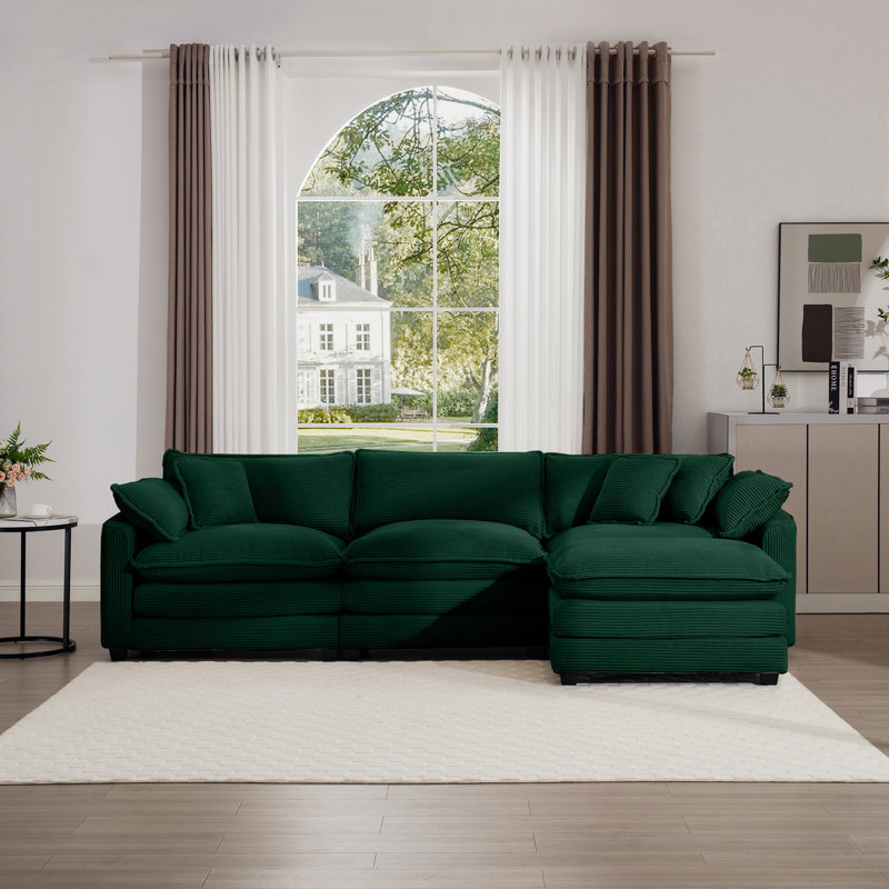 Canapé en velours côtelé avec 1 repose-pieds, H 33,85 po x l 114,56 po x P 57,08 po, Velours côtelé vert