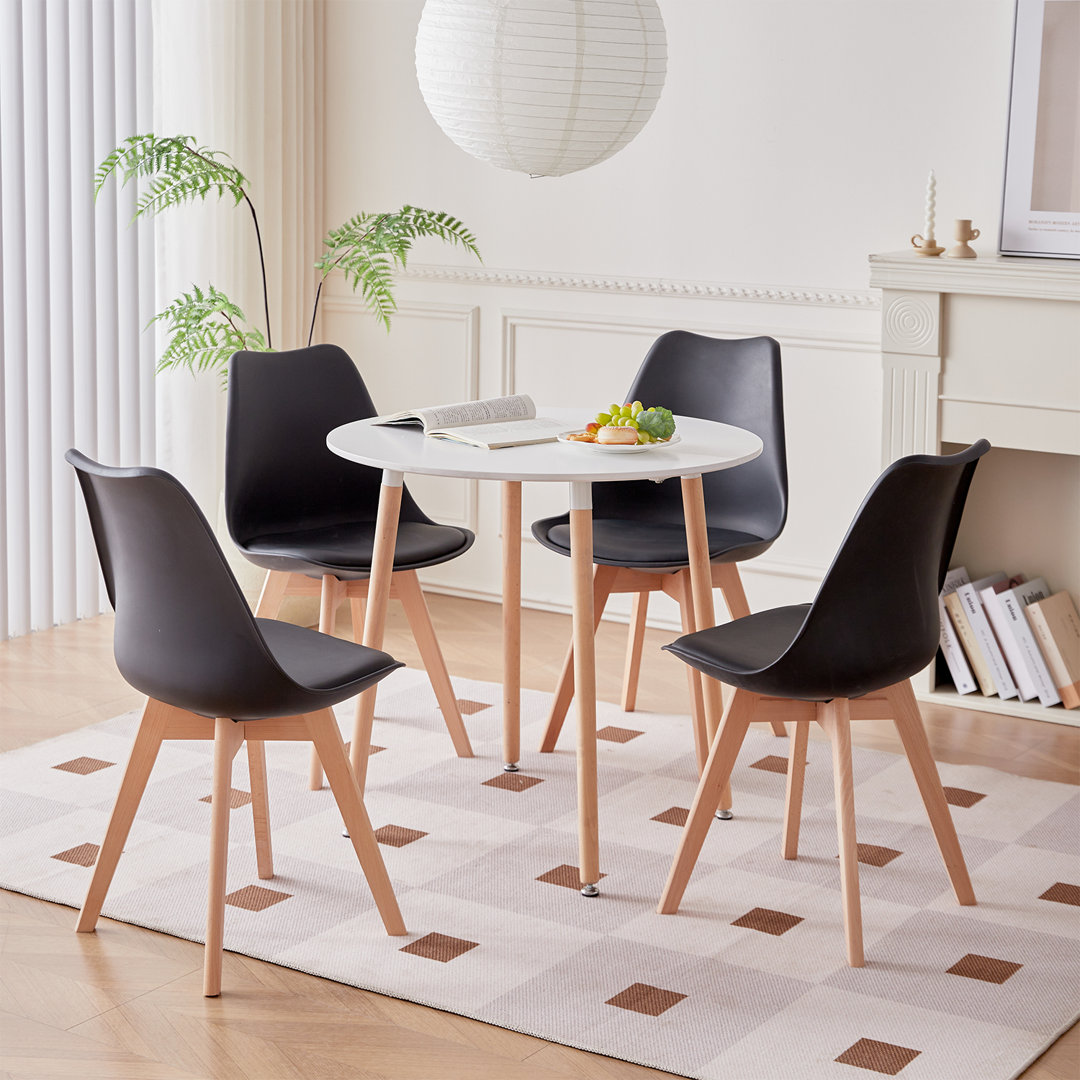 4 - Person Dining Set - Modern Round Kitchen & Dining Table Set With 4 Upholstered Chairs - Natural Wood Legs