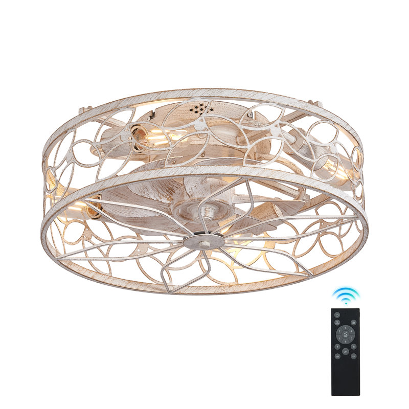 18-Inch Industrial Cage Ceiling Fan With Light, Remote Control, Integrated Dimmable LED, And Silent Operation, White