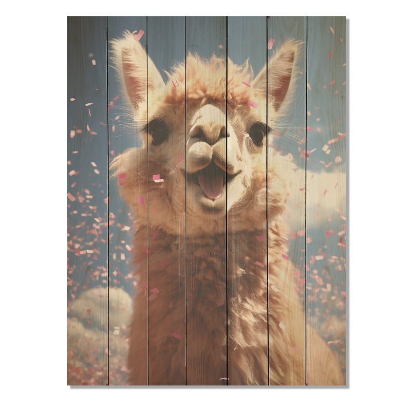 Alpaca Smile Portrait - Alpaga sur bois, H 20 po x l 10 po