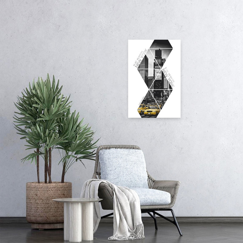 «Times Square Yellow Cabs», art géométrique abstrait, impression d'art mural, H 24 po x l 16 po