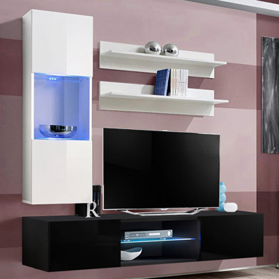 Levasseur 63" Modern Floating Wall Mounted Entertainment Center with 16-Color LED Lighting, High Gloss Finish