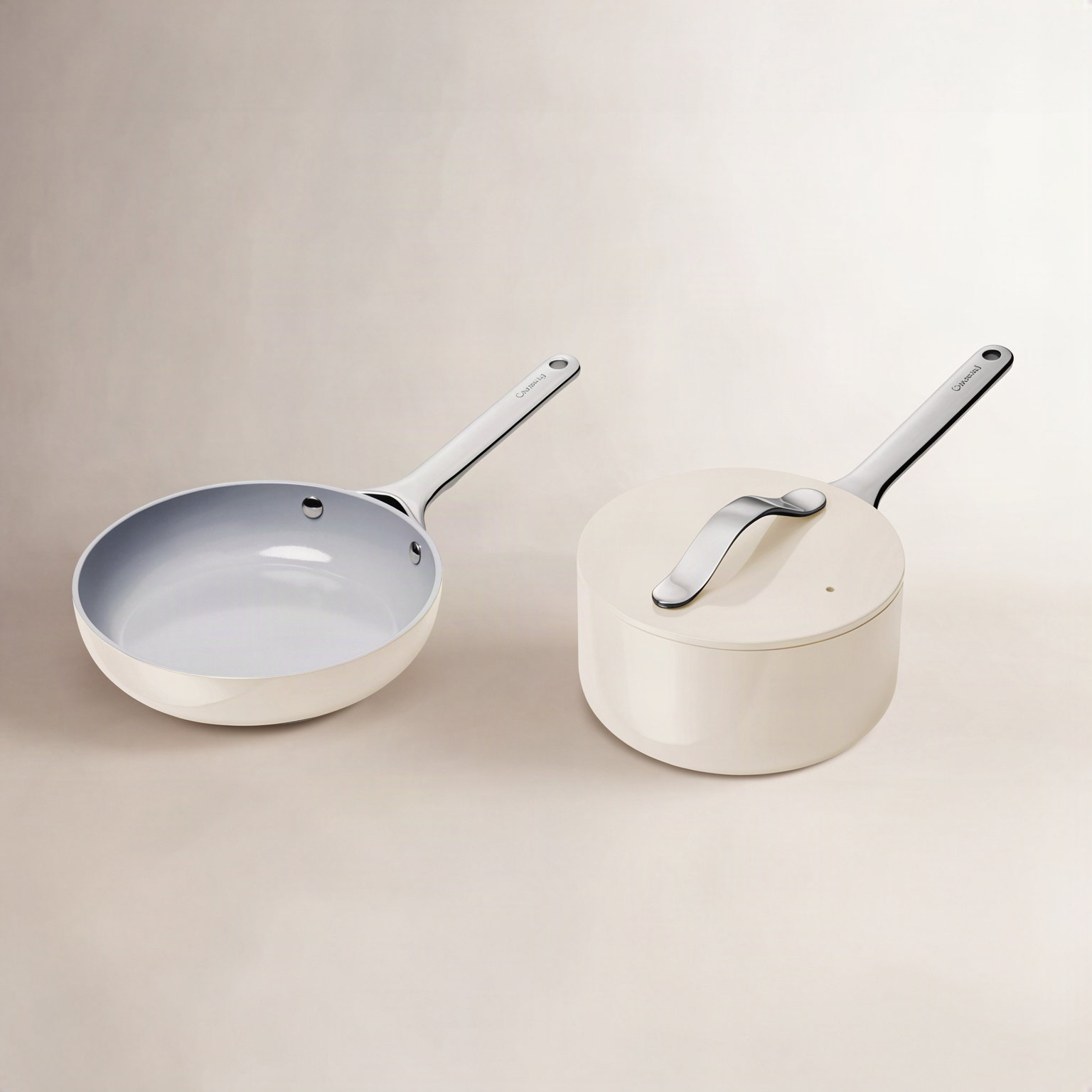 Caraway Ceramic Non-Stick Mini Duo Cookware Set, Cream