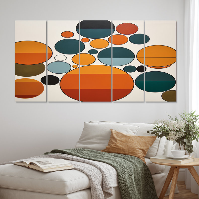 «Serendipity Retro Abstract Midcentury Geometrics», impression sur toile de style Mid-Century moderne - 5 panneaux égaux