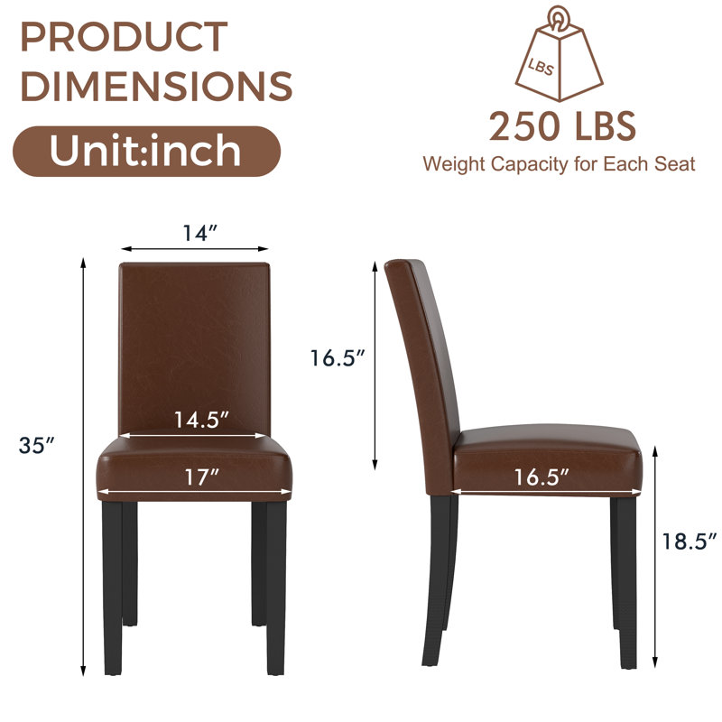 18.9'' H Upholstered Solid Wood Parsons Dining Chairs, Brown Leather