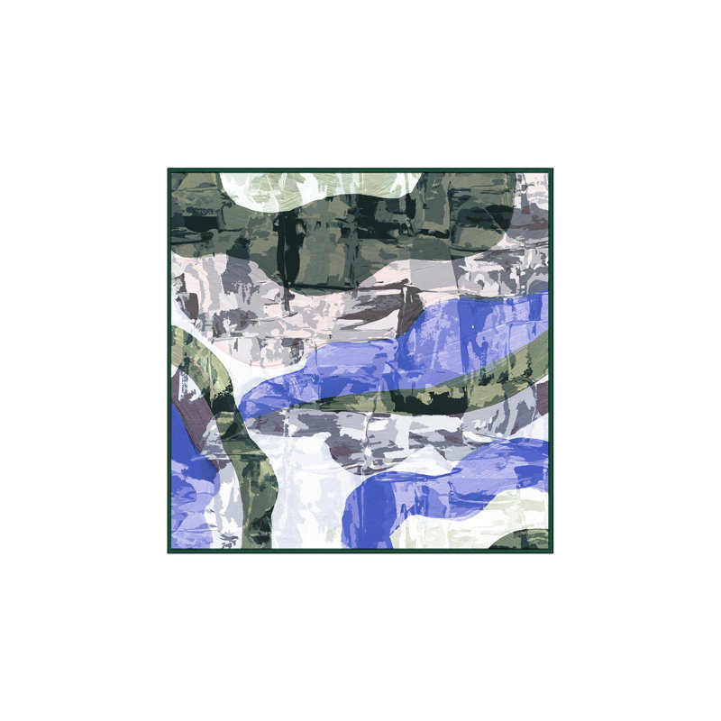 Tapis bleu / blanc / vert en chenille / polyester tissé à la main Talullah, Carré 5 pi