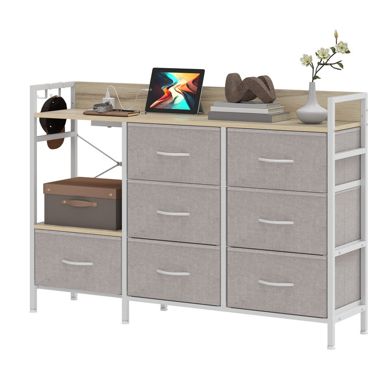 7 Drawer Chest of Drawers, Grey/Natural
