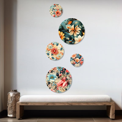 Besancon - Floral Bohemian Round Wall Art Set Of 5