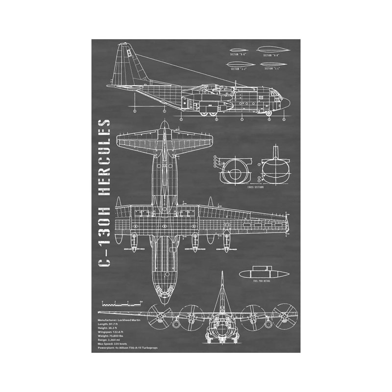Action Blueprints - Wrapped Canvas Print, 20.32 cm H x 30.48 cm W, Black