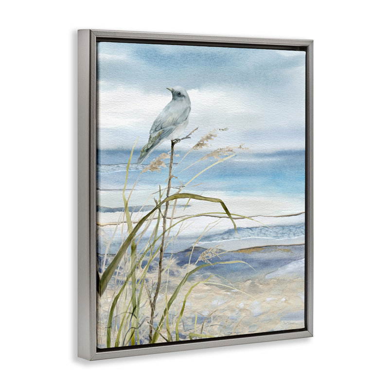 " Bird On Beach Shore ", Luster Gray Floater Frame, 31" H x 25" W