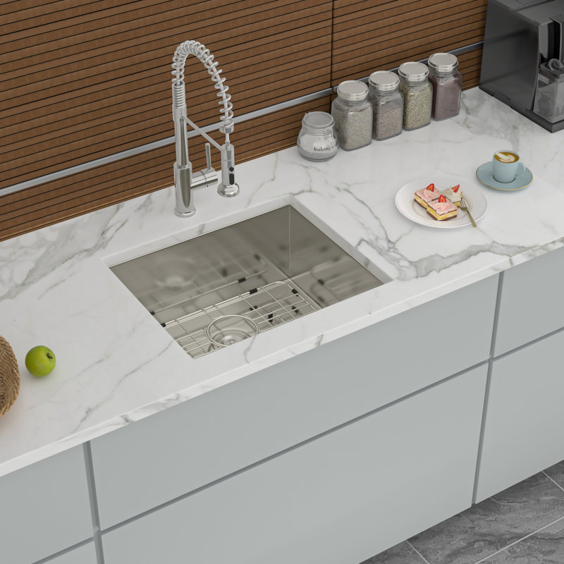 21 Inch 9 Deep Undermount Stainless Steel Single Bowl Kitchen Sink, - Condensation Spray, Drain Assembly, Installation Guide And Bottom Rinse Grid Sus304 Material, Brushed Satin Finish, Assembly