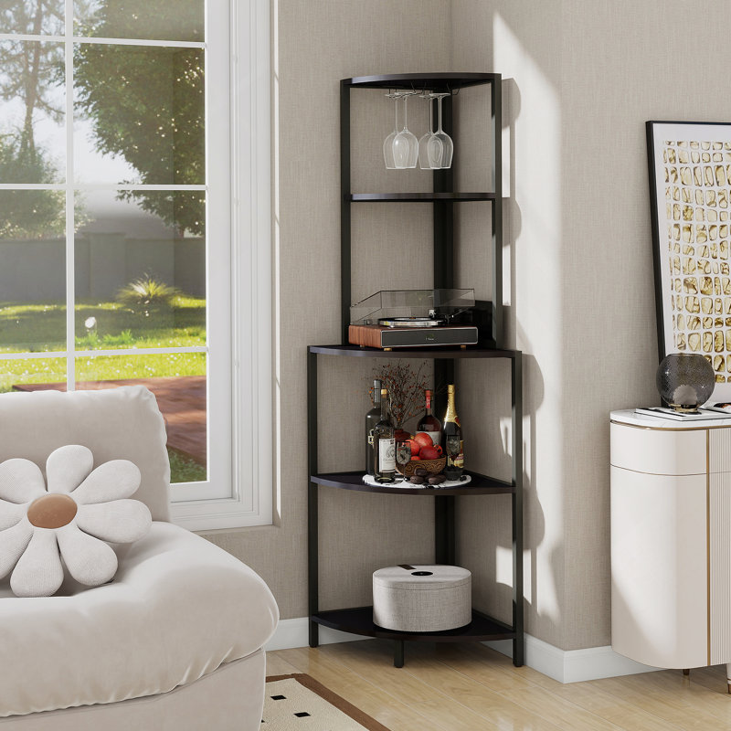 Étagère d'angle à 5 niveaux avec lumière DEL et prise USB, avec support en verre, grande étagère pour coin mural, étagère étroite