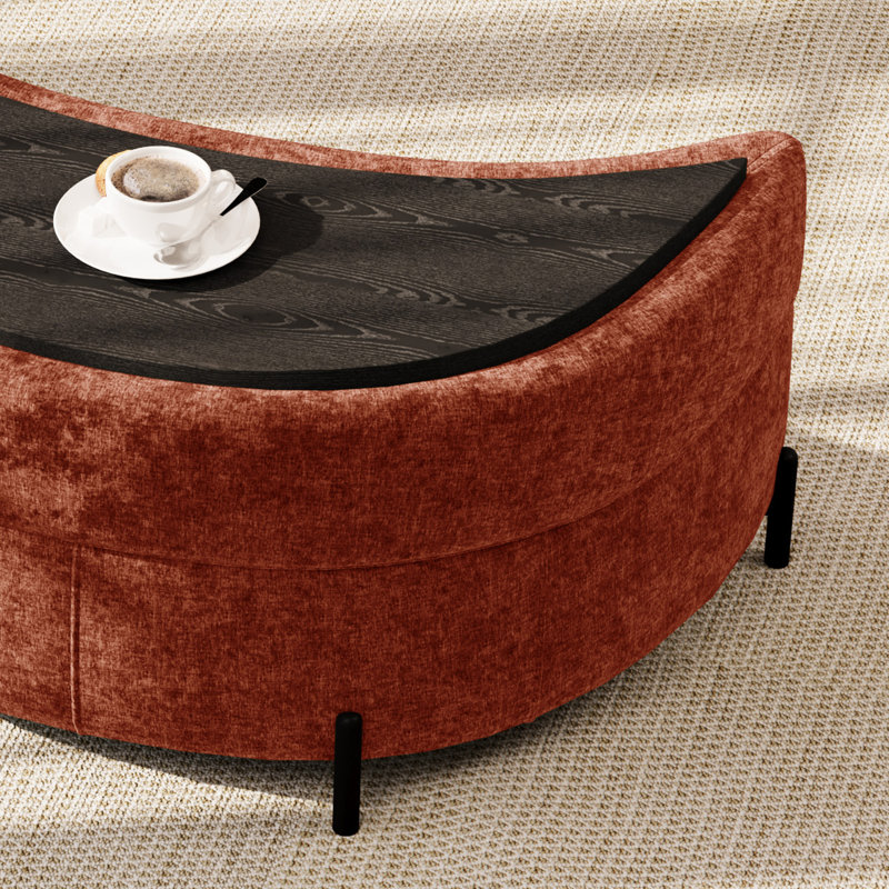 Repose-pieds rembourré avec rangement Moon, Chenille terre cuite