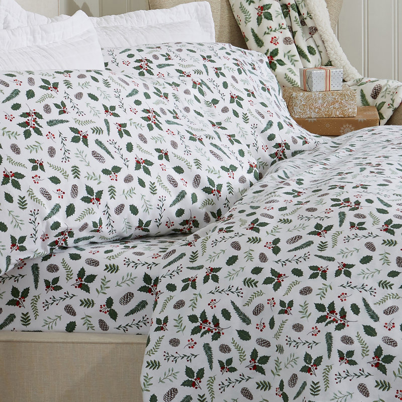 Twin Gray Cotton Flannel Sheet Set with Polar Bear Print