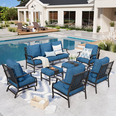Ensemble de conversation de patio pour 9 personnes avec 2 chaises longues berçantes et canapé Asfand