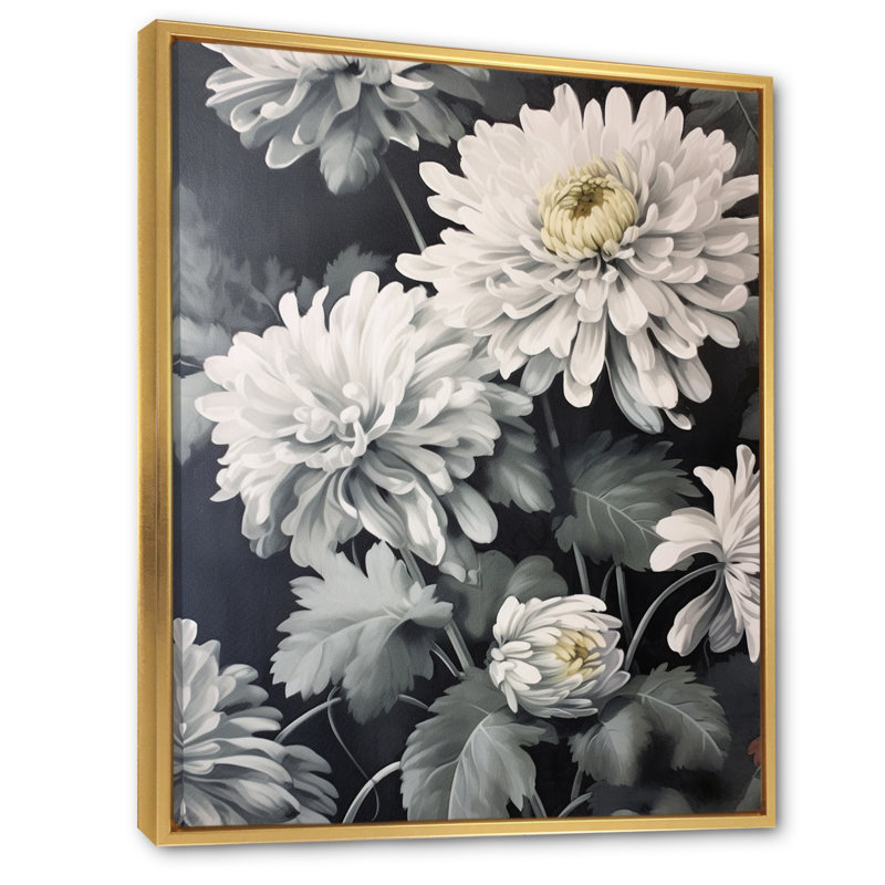 Natures Chrysanthemums Melody sur toile, Cadre flottant doré, H 32 po x l 16 po x P 1 po