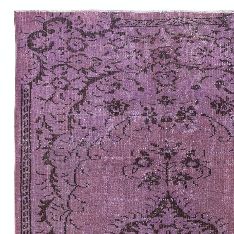Tapis antibactérien fait à la main 5 x 8,5 pi, tapis turc noué à la main de couleur mauve