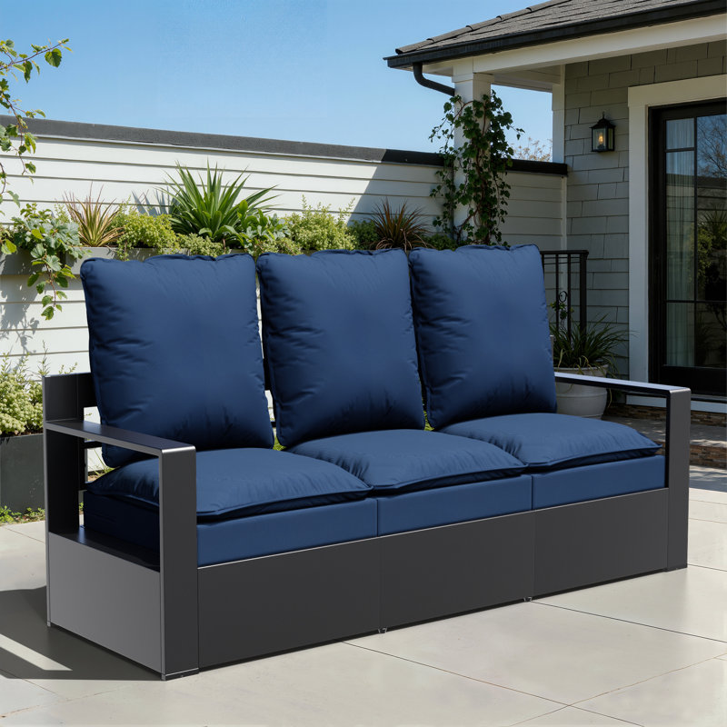 Eco-Friendly All-Weather Outdoor Cushions, UV-Proof Olefin Fabric for Patio Furniture, Beige/Blue, Dark Blue, 6