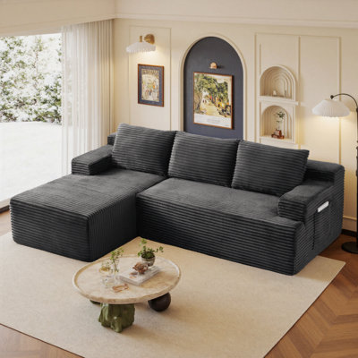 Boneless 96" Sectional Couches For Living Room Modern Modular L-Shape Cloud Sofa Compression-Boneless Deep Seat Couch With Chaise