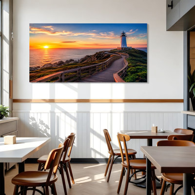 Toile, art mural Boardwalk, phare de Cape Spear, Terre-Neuve, Canada, décoration murale pour salon, salle de bain, bureau de chambre à coucher, H 24 po x l 48 po, prêt à être suspendu