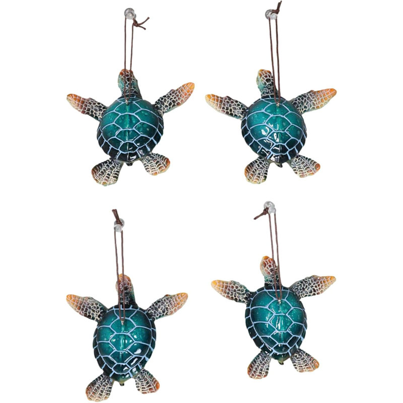 Set Of 4 Nautical Sea Turtles Ocean Marine Wall Hanger Decor Tree Ornaments