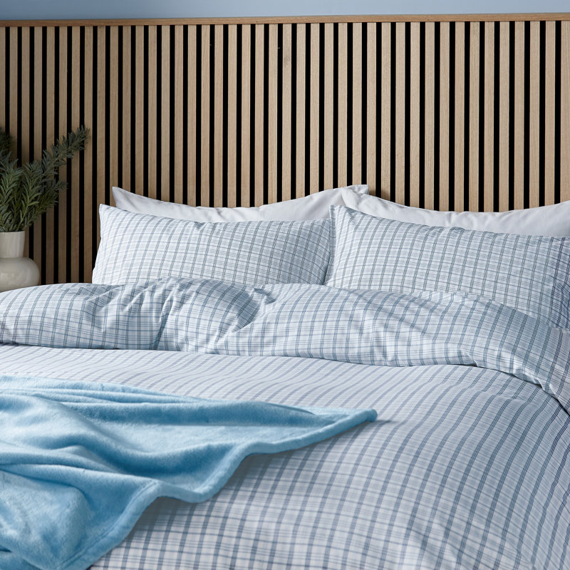 Tranquil Check Duvet Cover Set, Blue Chequered, Single Duvet Cover + 1 Pillowcase