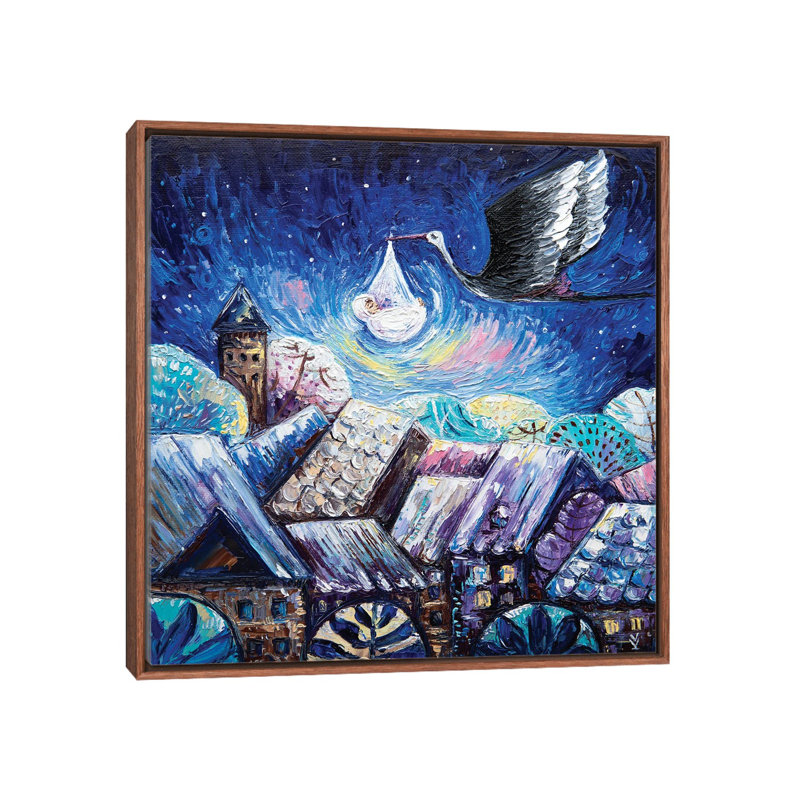 Stork by Vlada Koval - Painting on Canvas, 93.98 cm H x 93.98 cm W, Brown Framed