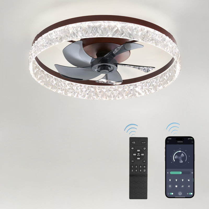 Ventilateurs de plafond modernes de 22 pouces avec lumières et télécommande, Noir, Brun