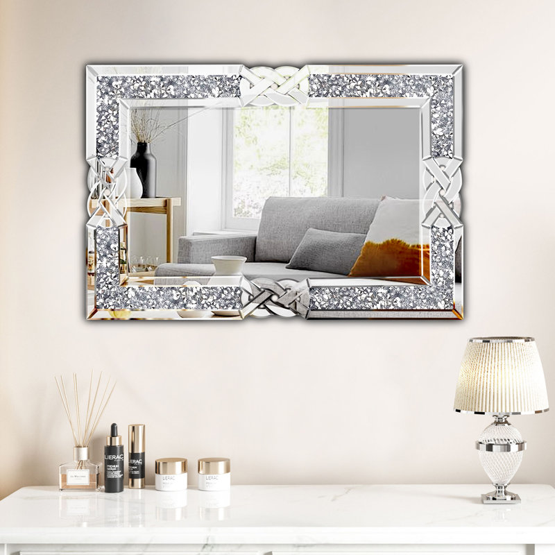 Miroirs muraux en diamant écrasé, miroirs de salon rectangulaires de 24 po x 36 po pour décoration murale, miroir d'entrée de salle à manger moderne et glamour dans la salle de bain 