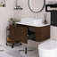 Meuble-lavabo mural 36 po avec bords courbés et conception rayée, armoire de rangement avec tiroir, lavabo rectangulaire en céramique blanche.-467971548