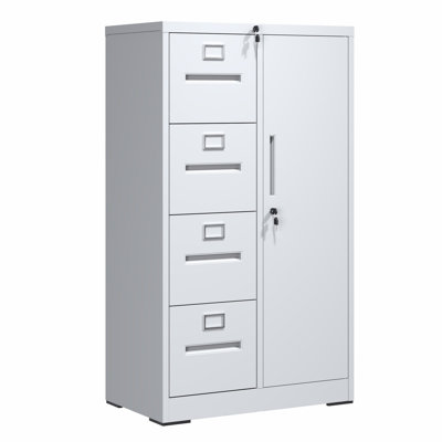 Metal Storage Cabinet, Vertical Filing Cabinet With Lock, File Locker With 4 Drawers And 1 Door For School, Office