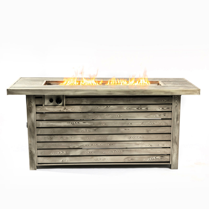 Table de foyer au gaz propane avec installation facile et allumage, couvercle de surface de 26 po de large avec couvercle beige