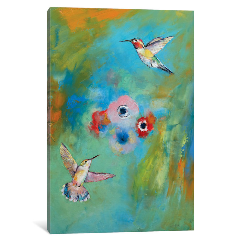 « colibris », reproduction d’art sur toile, H 40 po x l 26 po x P 1,5 po