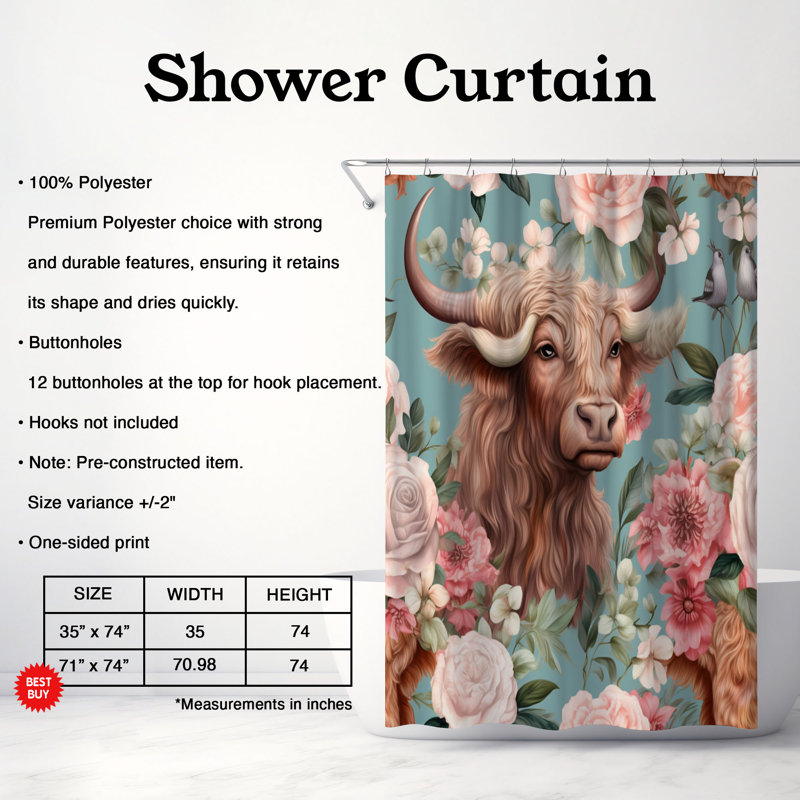 Classic Cow - Rideau de douche Premium, H 74 po x l 71 po