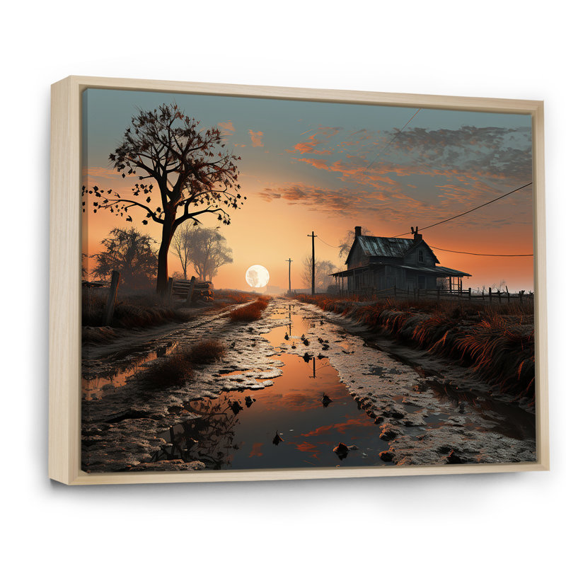«Sunrise Countryside Farm Unveilé I», reproduction sur toile, Cadre naturel flottant, H 30 po x l 40 po x P 1,5 po