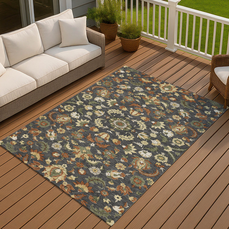 Machine Washable Indoor/Outdoor Chantille ACN2473 Global Rug, Charcoal, 5' x 7'6"