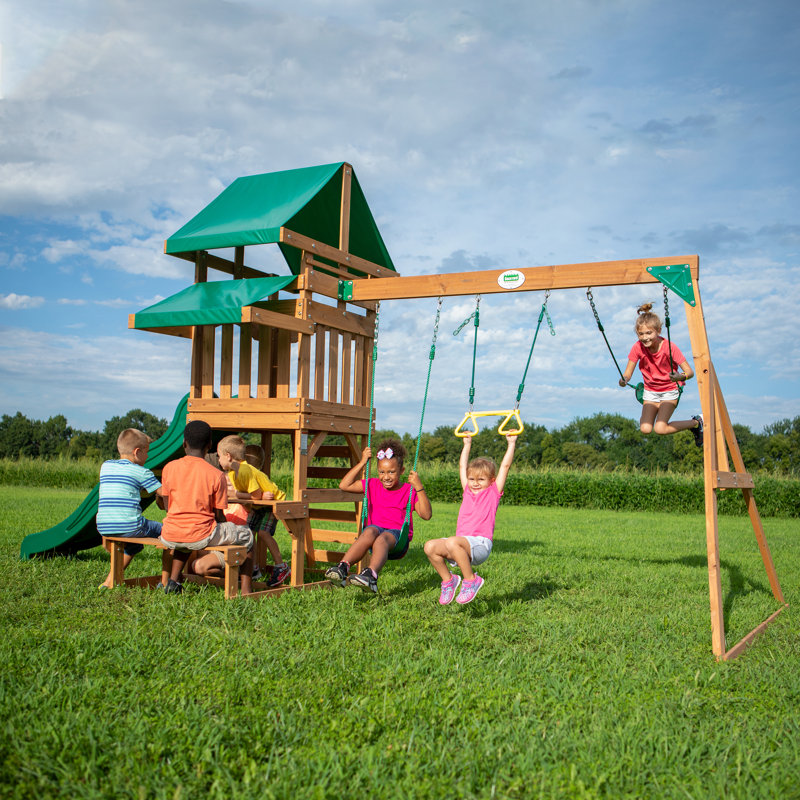 Belmont Cedar Wood Swing Set with Slide and Swings