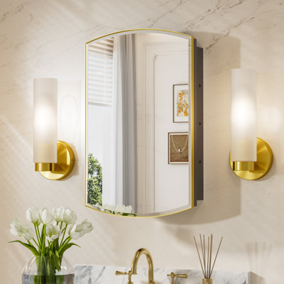 Arch Medicine Cabinet with Storage, Beveled Glass, Adjustale Shelves,Metal Frame