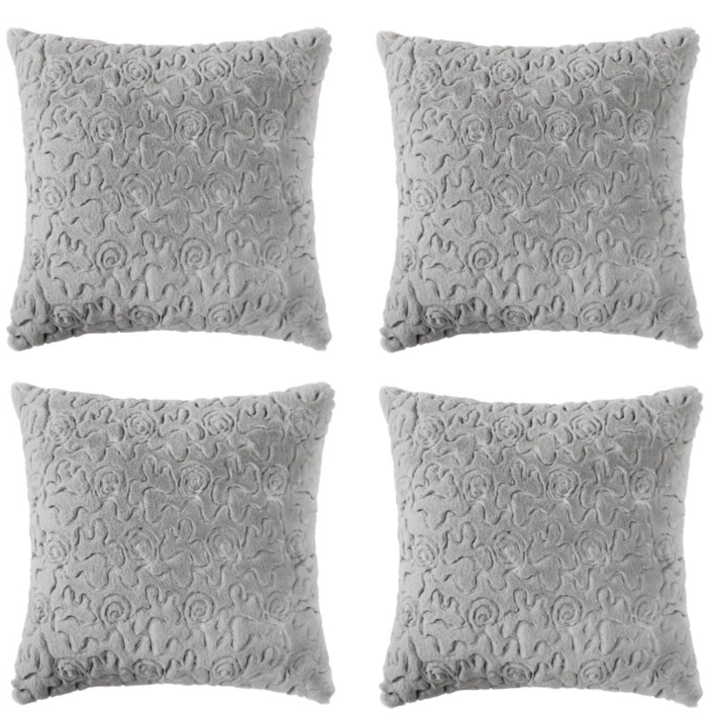 Faux Fur Reversible Pillow Cover, Gray, 18" H x 18" W 