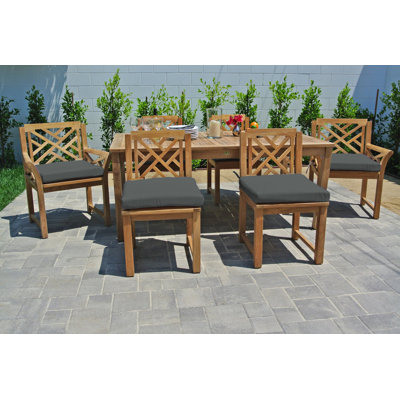 Monterey 6 - Person Teak Solid Wood Patio Dining Set Umbrella Hole Included Rectangular Table with Sunbrella® Cushions Included